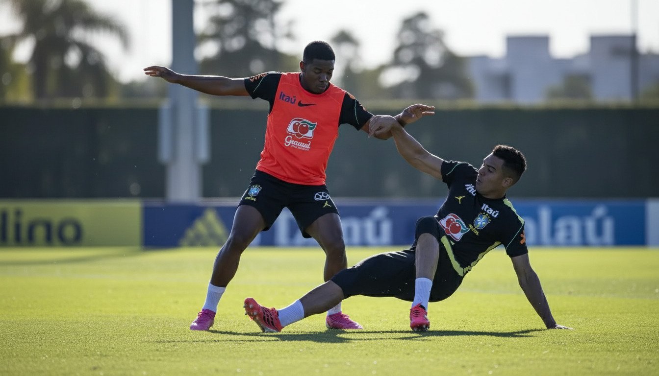 Tensão no gramado: carrinho de Casemiro em Endrick movimenta treino da seleção brasileira