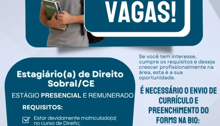 Estudantes de Direito em Sobral têm até 12 de junho para concorrer a estágio remunerado
