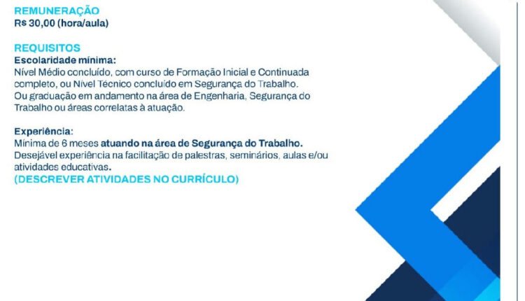 SENAI Ceará seleciona instrutor de Segurança do Trabalho para Sobral
