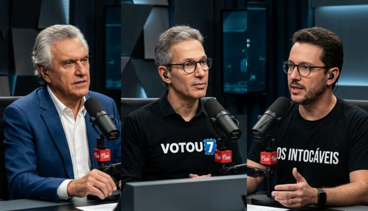 Caiado, Zema e Cury confrontam ausências de Lula e Flávio em debate presidencial