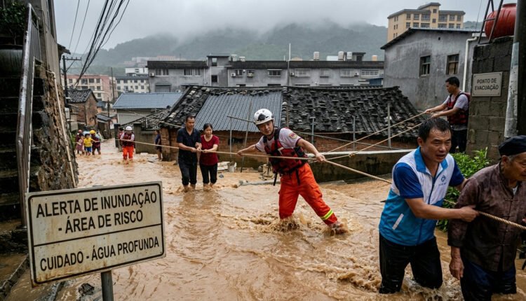 Costa da China em alerta: Tufão Saudel provoca inundações e mobiliza resgates
