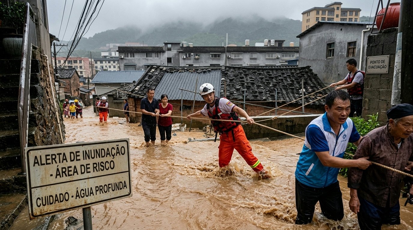 Costa da China em alerta: Tufão Saudel provoca inundações e mobiliza resgates
