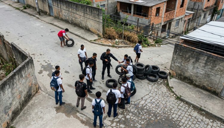 Imagens de drone revelam alunos com traficante armado e em auxílio a barricadas na Baixada Fluminense