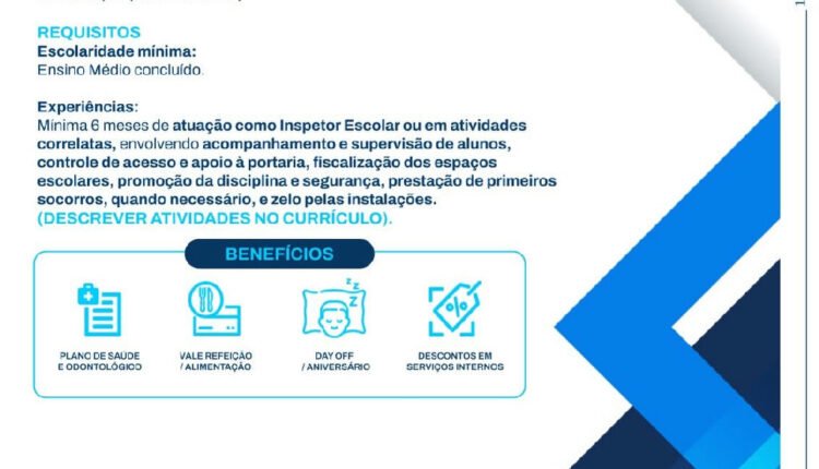 SESI Ceará abre seleção para inspetor escolar em Sobral com remuneração DE R$ 2.098