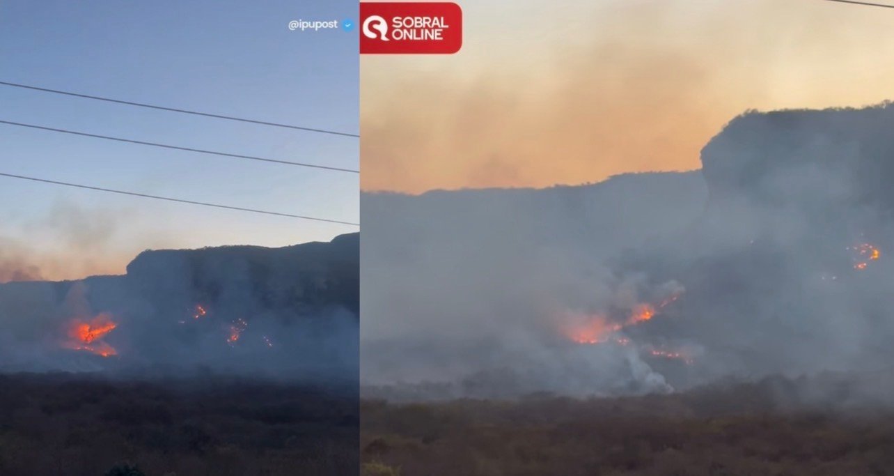 Incêndio de grandes proporções avança na Serra da Ibiapaba e preocupa moradores em Ipu, no Ceará