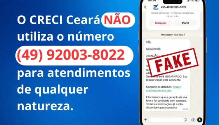 Creci Ceará emite alerta urgente contra golpes de cobrança e números falsos