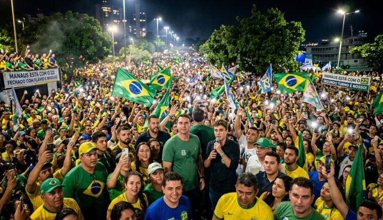 Flávio Bolsonaro e Nikolas Ferreira reúnem multidão em Manaus