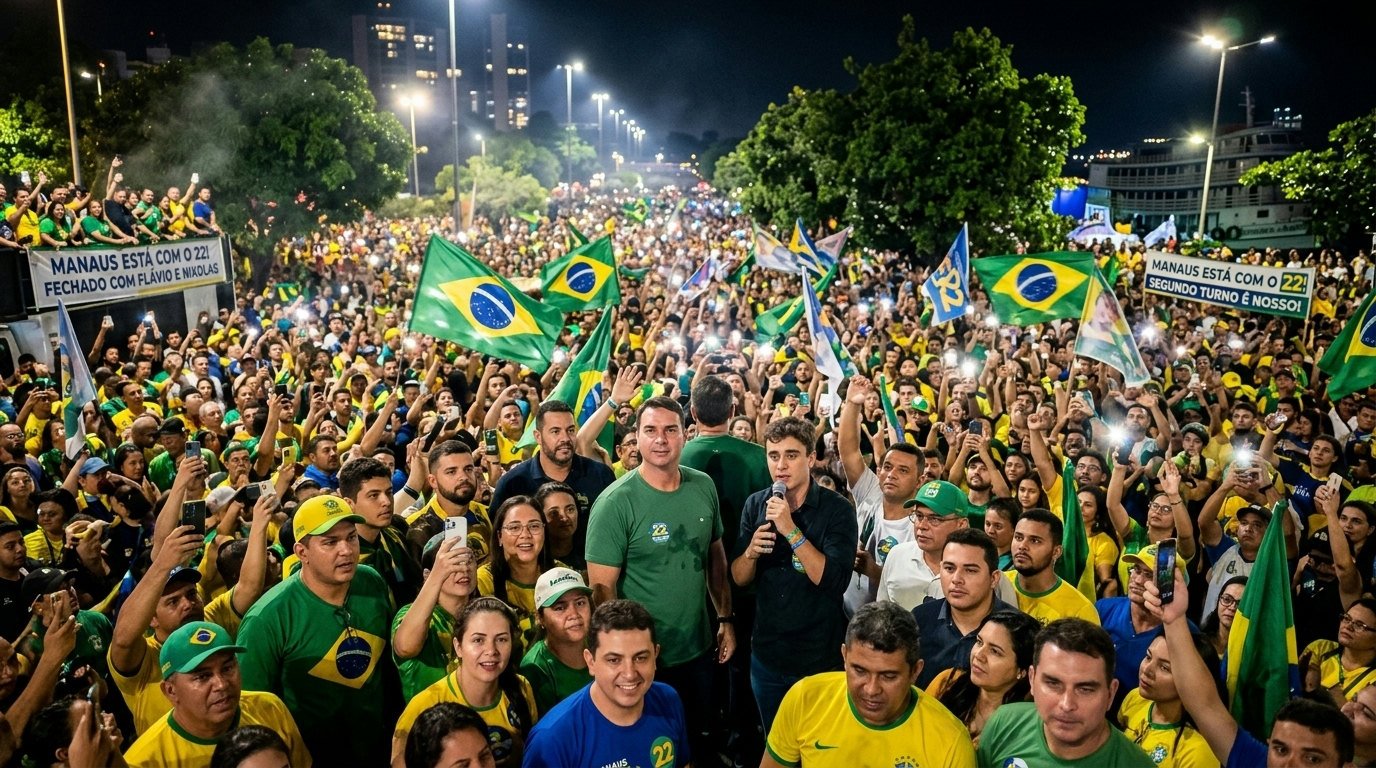Flávio Bolsonaro e Nikolas Ferreira reúnem multidão em Manaus