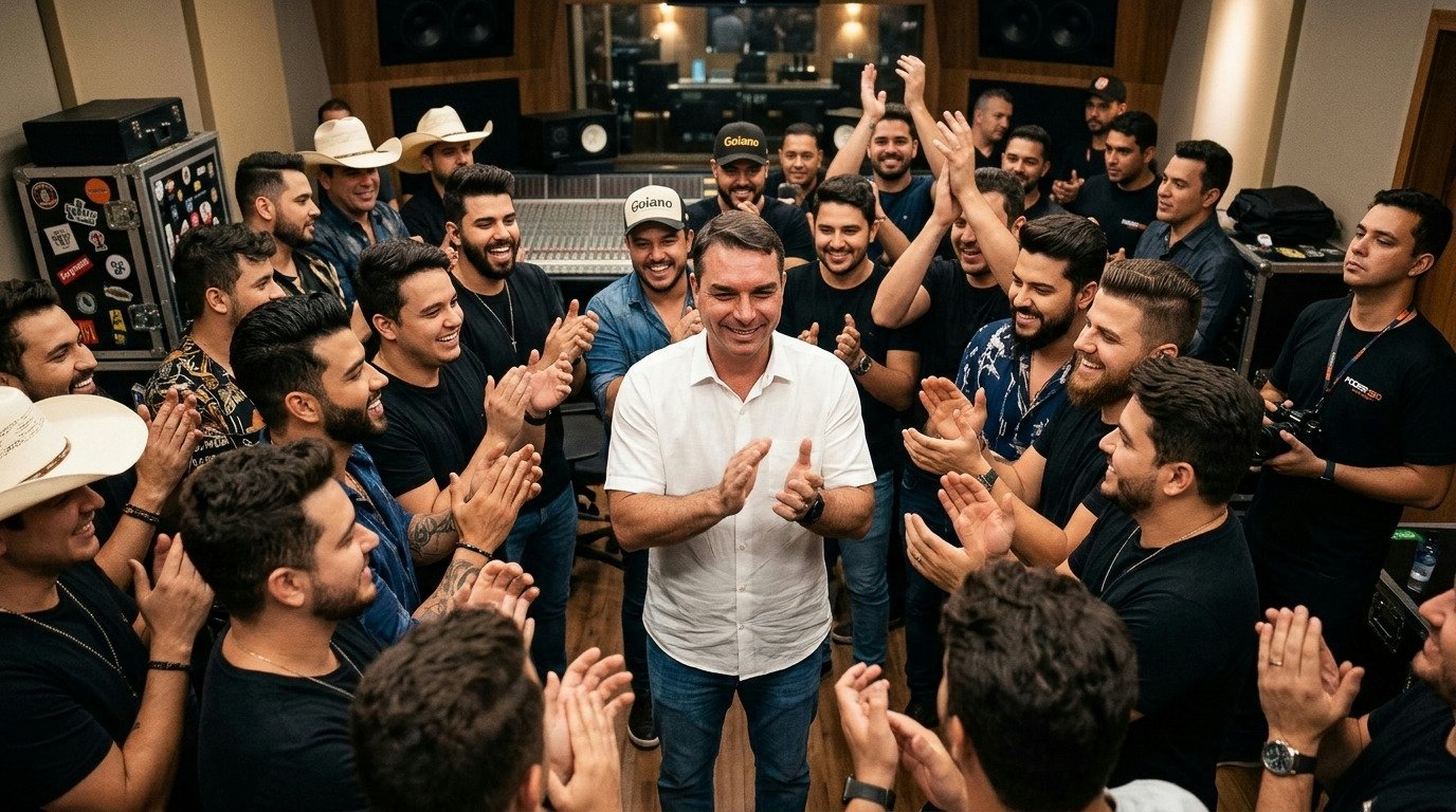 Flávio Bolsonaro se reúne com dezenas de sertanejos em Goiânia