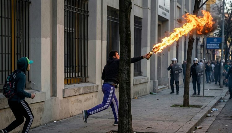 Manifestantes entram em confronto com a polícia na Albânia durante protestos