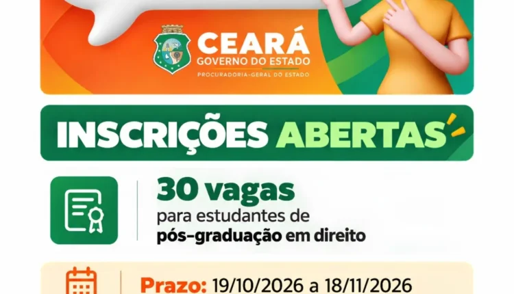 Pge-ce abre vagas de estágio para pós-graduação em direito com inscrições até novembro