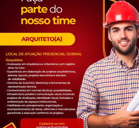 Vaga para arquiteto(a) em Sobral: Uninta busca profissionais qualificados